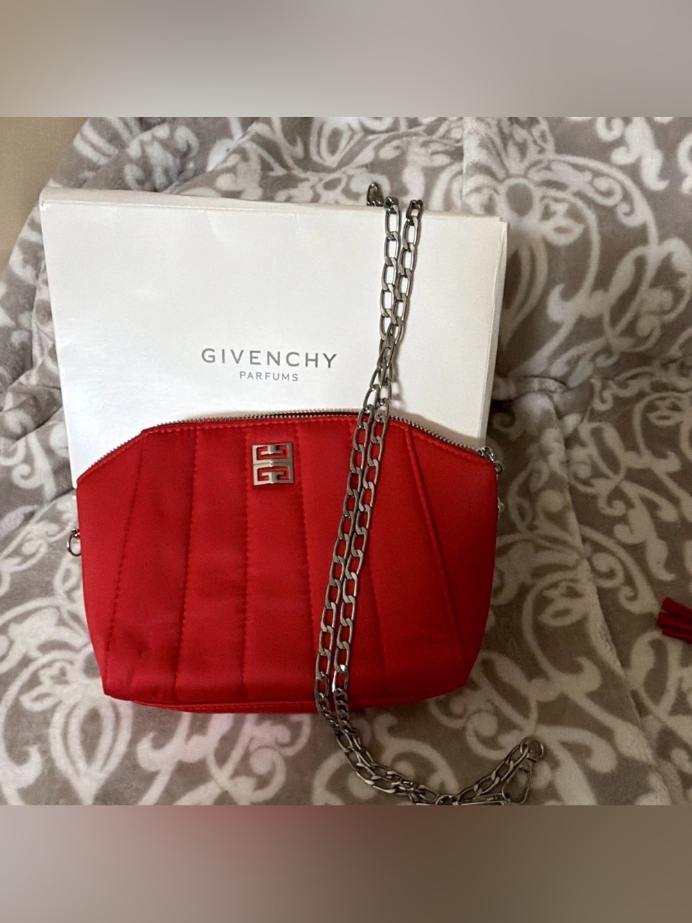 Givenchy Beauty Red Cosmetic Pouch Makeup Bag w/ Chain customized Crossbody